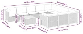 11 pcs conjunto sofás de jardim c/ almofadões vime PE bege