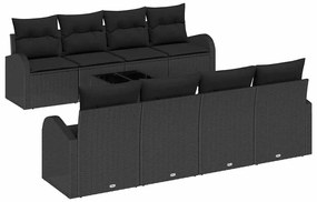 Conjunto de Sofá Jardim 9 Peças com Almofadas Pretas em Vime Poliéster