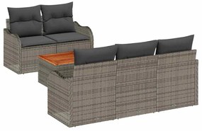 Conjunto de Sofá de Jardim com 6 Peças da e Almofadas Cinzas em Rattan