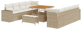 Conjunto de Sofás de Jardim vidaXL de 11 Peças com Almofadas Bege Ratt
