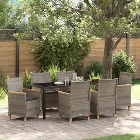 vidaXL Conjunto de Jantar de Jardim de 7 Peças com Almofadas Cinza Rattan Polido