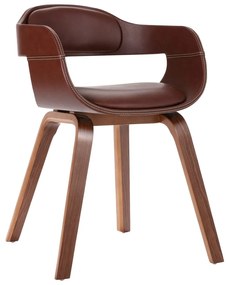 vidaXL Cadeira de jantar madeira curvada e couro artificial castanho