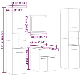 4 pcs conj. móveis casa banho derivados madeira cinza cimento