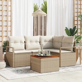 Conjunto de Sofá de Jardim de 5 Peças com Almofadas Bege de Vime Poliéster e Acácia