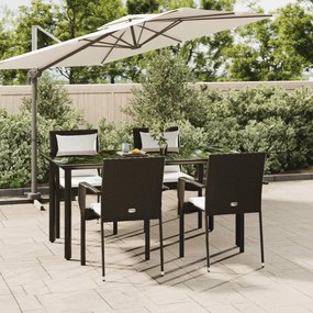 vidaXL 5 pcs conjunto de jantar p/ jardim c/ almofadões vime PE preto