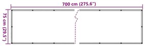 Tela de privacidade para varanda 700x75 cm PVC cinzento
