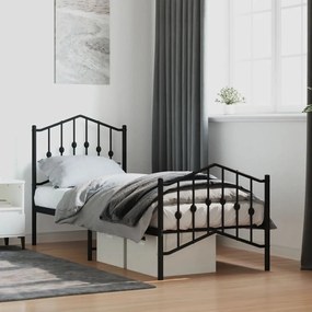 Estrutura de cama com cabeceira e pés 75x190 cm metal preto