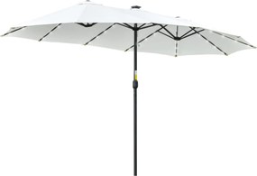 Outsunny Chapéu de Sol Duplo com 48 Luzes LED 4,5x2,65 m Manivela Proteção Solar para Terraço Jardim Piscina Creme | Aosom Portugal