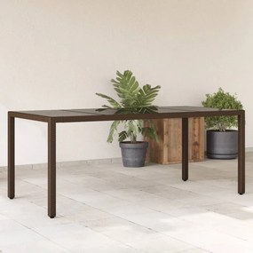 vidaXL Mesa de jardim com tampo de vidro 190x90x75 cm vime PE castanho