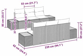 Conjunto de Sofá de Jardim de 7 Peças com Almofadas Bege em Rattan e A