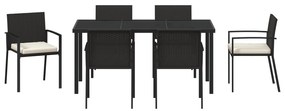 Conjunto de Jantar para Jardim 7 Peças Preto Rattan PE