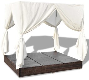 Cama de Jardim com Cortinas em Vime - Creme e Castanho