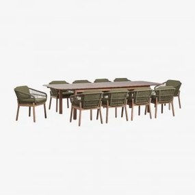 Conjunto De Mesa Retangular Extensível Duala 250-310x105 Cm E 10 Cadeiras De Jardim Em Madeira De Acácia E Corda Trançada - Sklum
