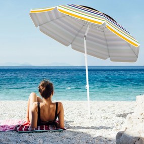Guarda-sol portátil para exterior com inclinação e botão Bolsa de transporte Âncora de areia para pátio, piscina, praia 200 x 194 cm Multicolor