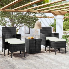 vidaXL 5 pcs conjunto bistrô de jardim vime PE e vidro temperado preto