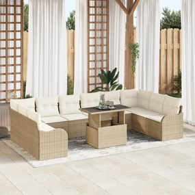 Conjunto de Sofás de Jardim vidaXL 11 Peças com Almofadas Bege Rattan