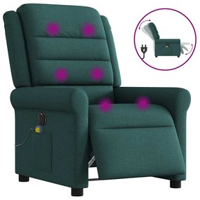 vidaXL Poltrona reclinável de massagens elétrica tecido verde-escuro
