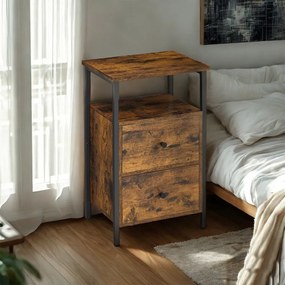 Mesa de cabeceira, mesa de apoio, com 2 gavetas 38 x 28 x 60 cm Castanho Vintage -preto