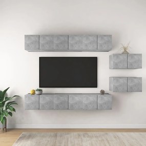 8 pcs conjunto de móveis de TV derivados madeira cinza cimento