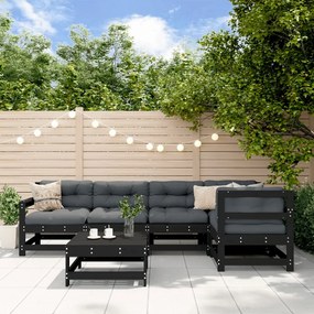 vidaXL 6pcs conjunto lounge jardim c/ almofadões madeira maciça preto