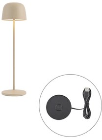 Candeeiro de mesa bege com LED recarregável com estação de carregamento IP65 - Raika Moderno