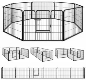 Parque para cães com 8 painéis Altura 80 cm Interior/Exterior Parque de metal resistente para animais de estimação Animais médios Preto