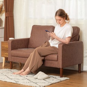 Sofá de 2 Lugares Estofado em Microfibra Sofá Moderno com Pés de Madeira Apoio de Braços 130x78x85 cm Castanho