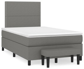 vidaXL Cama boxspring com colchão 120x190 cm tecido cinzento-escuro