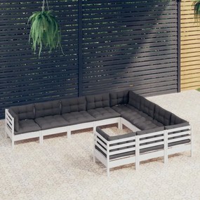 10 pcs conjunto lounge de jardim c/ almofadões pinho branco