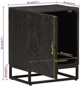 Mesa de cabeceira 40x30x50 cm mangueira maciça/ferro preto