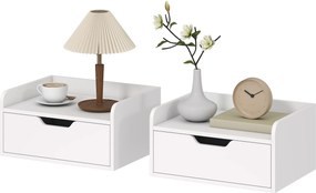 Conjunto de 2 Mesas de Cabeceira de Parede, 40 x 30 x 19,5 cm, Suspensas, Branco