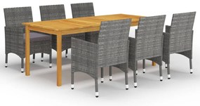 7 pcs conjunto de jantar para jardim cinzento