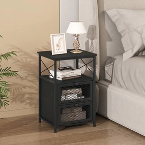 Mesa de Cabeceira, 40 x 35 x 61 cm, Arrumação Ampla, Preto