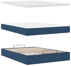 Estrutura de cama otomana com colchão tecido azul 140x200cm