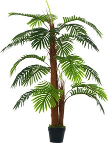 Outsunny Palmeira Artificial Planta Sintética de 120cm com Vaso 19 Folhas Realistas e 3 Troncos Decoração para Casa Escritório Verde | Aosom Portugal