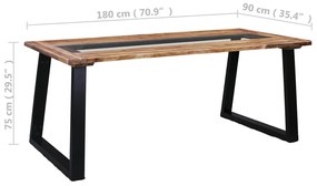Mesa de jantar 180x90x75 cm madeira de acácia maciça e vidro
