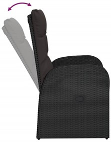 Cadeiras de jardim reclináveis c/ almofadões 2pcs vime PE preto