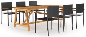 vidaXL 7 pcs conjunto de jantar para jardim preto