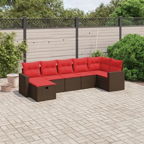 vidaXL 7 pcs conjunto de sofás jardim c/ almofadões vime PE castanho