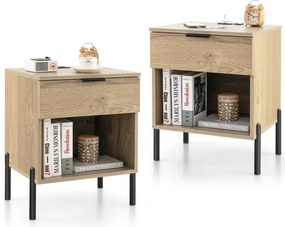 Conjunto de 2 mesas de cabeceira, mesas apoio 45 x 40 x 58 cm com estação de carregamento Sala Quarto Natural