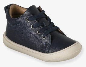 Botinhas em pele suave, com atacadores, para bebé, especial primeiros passos marinho