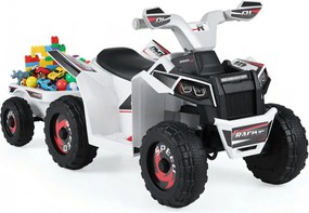 Moto 4 elétrico 6V para crianças 104 x 39 x 48 cm com reboque traseiro Branca