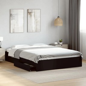 Estrutura de cama c/ gavetas 150x200 cm derivados madeira preto