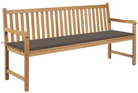 vidaXL Banco jardim c/ almofadão cinza-acastanhado 175 cm teca maciça