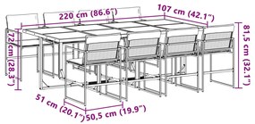 9 pcs conj. de jantar p/ jardim c/ almofadões textilene branco