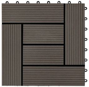 Ladrilhos de pavimento 22 pcs WPC 2m² 30x30 cm castanho-escuro