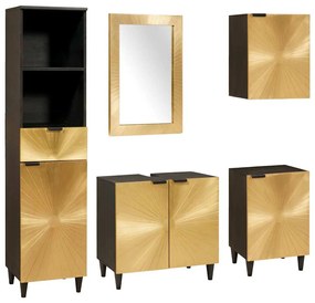 vidaXL Conjuntos de Móveis para Banheiro com gaveta 5 pcs Preto e Ouro