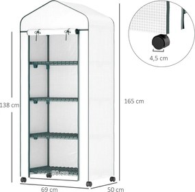 Estufa de Jardim com 4 Prateleiras e Cobertura de PE Estufa de Aço para Cultivo de Plantas Flores 69x50x165 cm Branco