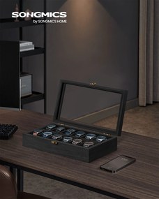 Caixa para relógios com 12 compartimentos 21 x 35 x 8,5 cm preto
