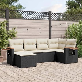 vidaXL 6 pcs conjunto sofás de jardim c/ almofadões vime PE preto